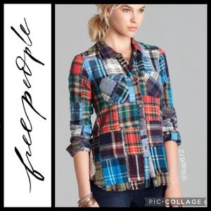 Free People Lost In Plaid Patchwork Flannel Buttondown Shirt